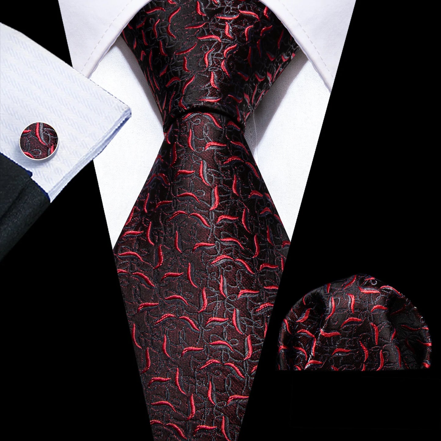 Red Chili with Green Leaves Silk Tie Set