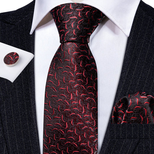 Red Chili with Green Leaves Silk Tie Set