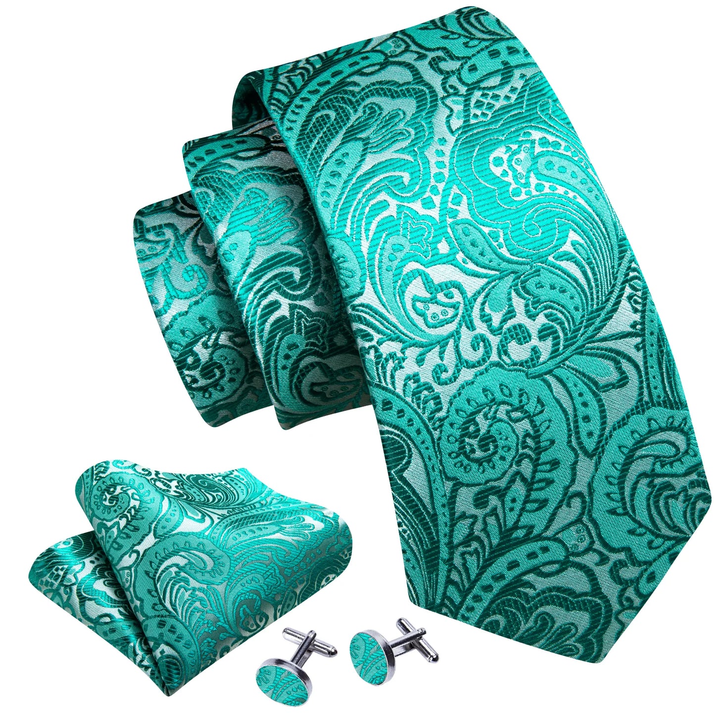 Turquoise Floral Silk Tie Set