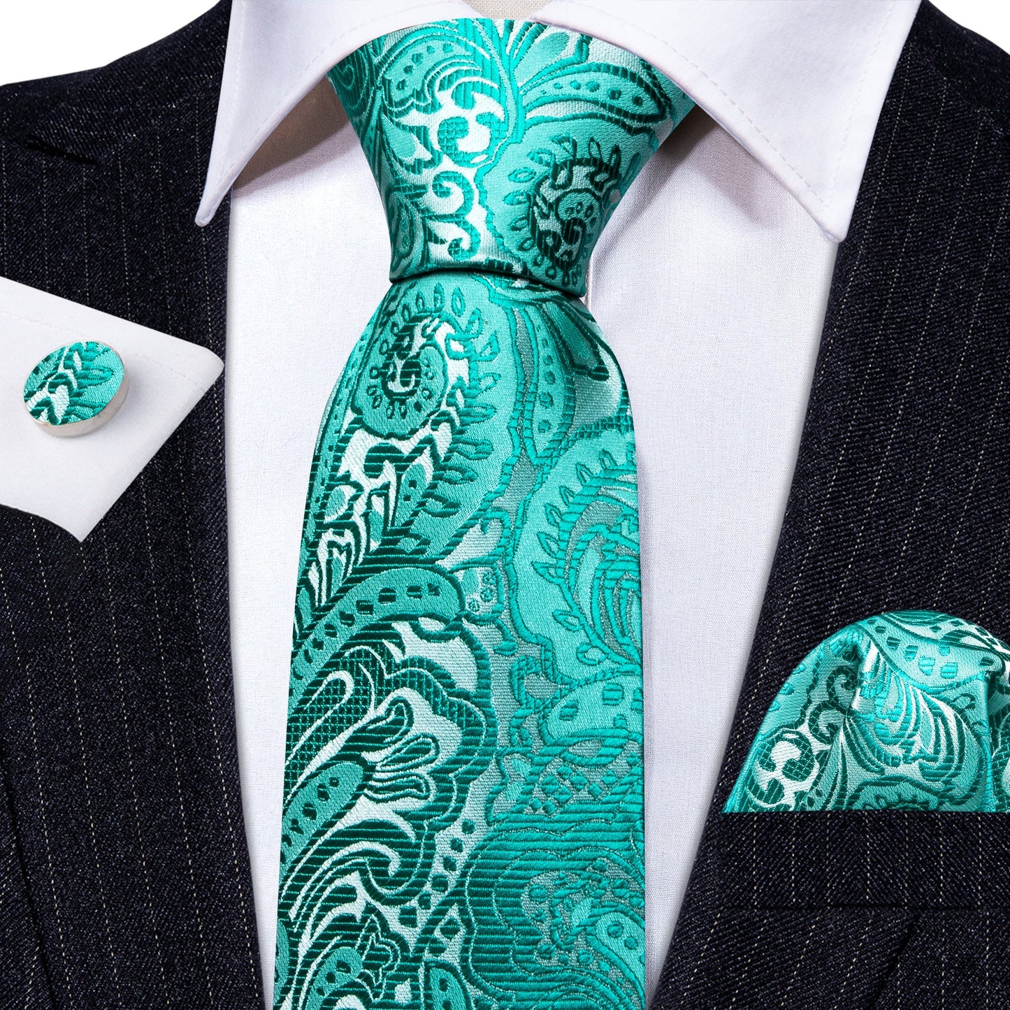 Turquoise Floral Silk Tie Set