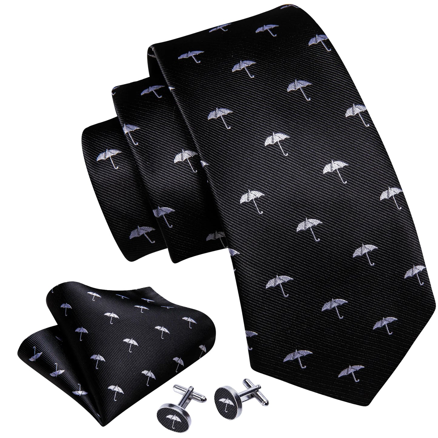 White Umbrella In Black Silk Tie Set