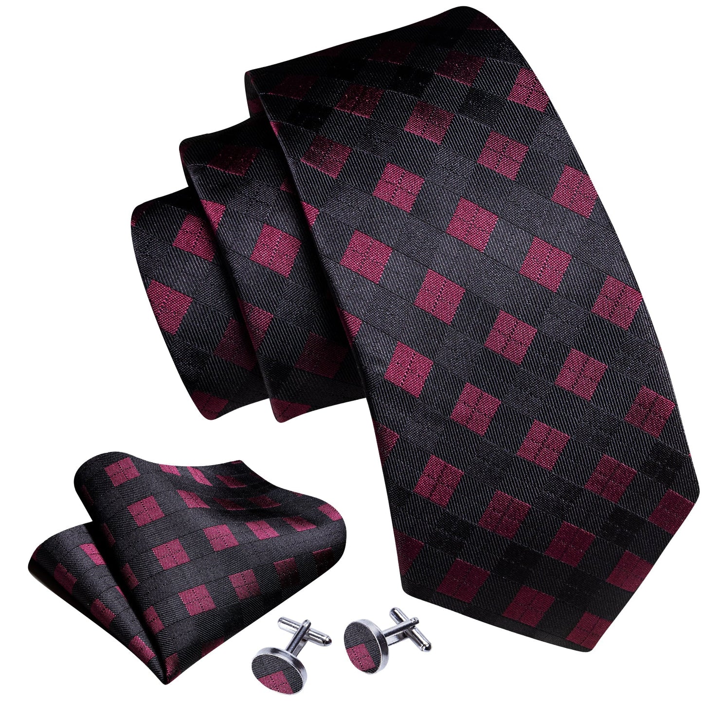 Black and Red Checkered Silk Tie Set