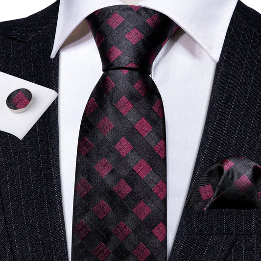 Black and Red Checkered Silk Tie Set