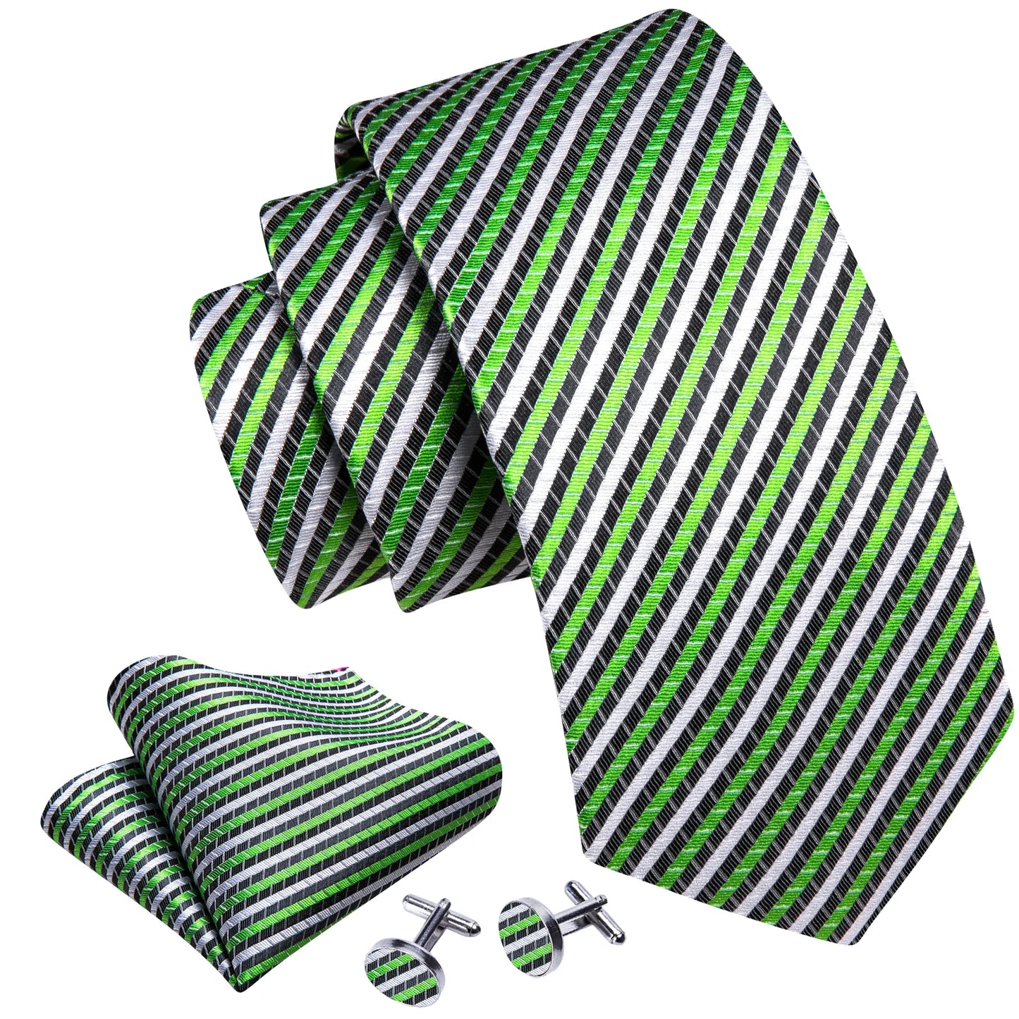 Luxury Apple Green and White Stripes Tie Set