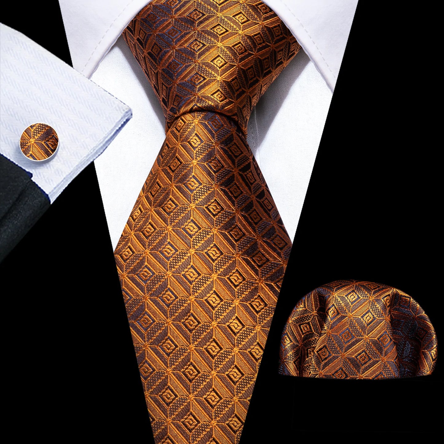 Rusty Brown Squares Tie Set