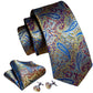 Luxury Sunset Blue Leaves Paisley Tie Set - Masculine Clothes