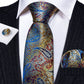 Luxury Sunset Blue Leaves Paisley Tie Set - Masculine Clothes