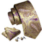 Luxury Gold and Lilac Leaves Paisley Tie Set - Masculine Clothes