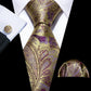 Luxury Gold and Lilac Leaves Paisley Tie Set - Masculine Clothes