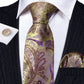 Luxury Gold and Lilac Leaves Paisley Tie Set - Masculine Clothes