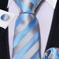 Sky Blue Stripes In Silver Silk Tie Set - Masculine Clothes