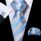 Sky Blue Stripes In Silver Silk Tie Set - Masculine Clothes