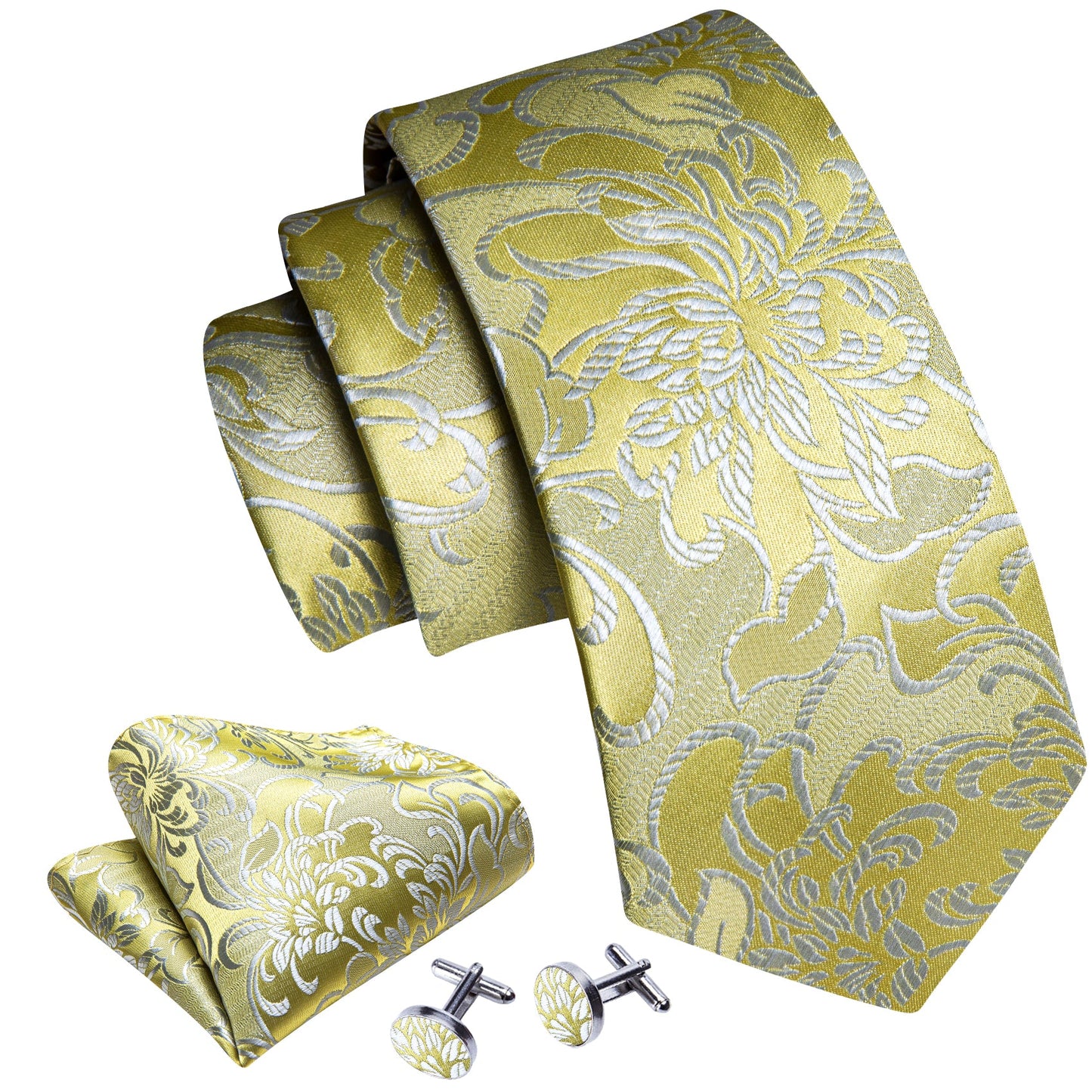 Luxury Green Floral Silk Tie Set