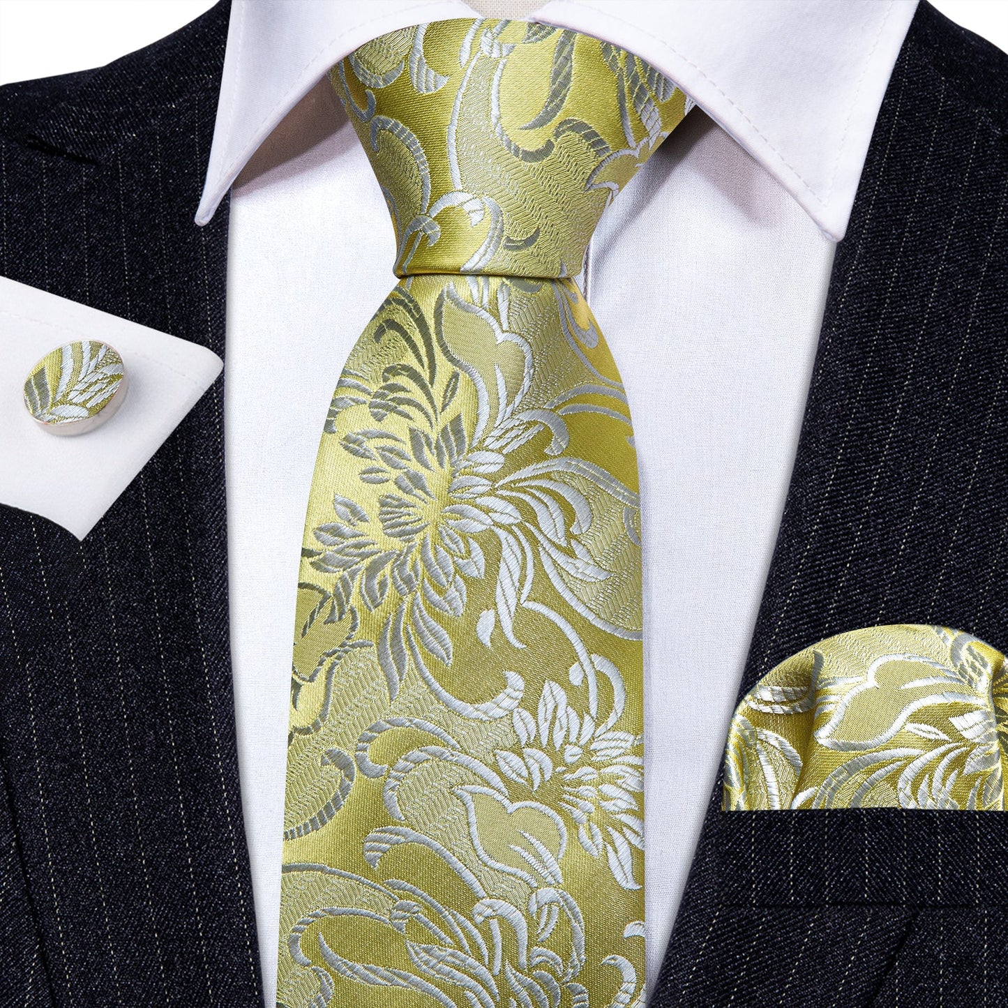 Luxury Green Floral Silk Tie Set