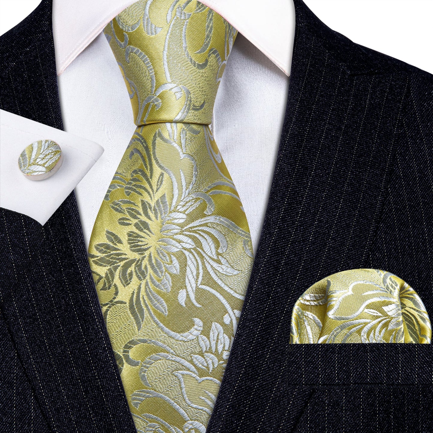 Luxury Green Floral Silk Tie Set