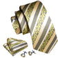 Beautiful Yellow Floral Stripes Silk Tie Set