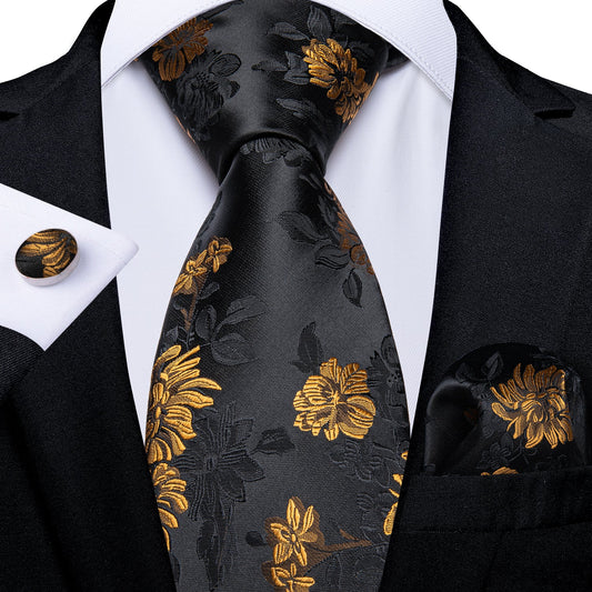 Gold Flowers In Black Tie Set