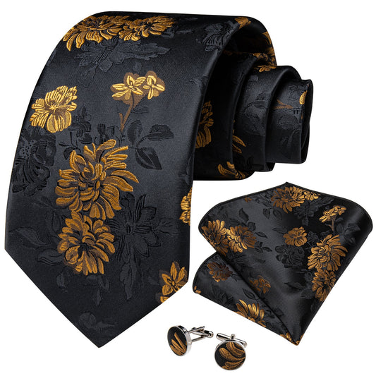 Gold Flowers In Black Tie Set