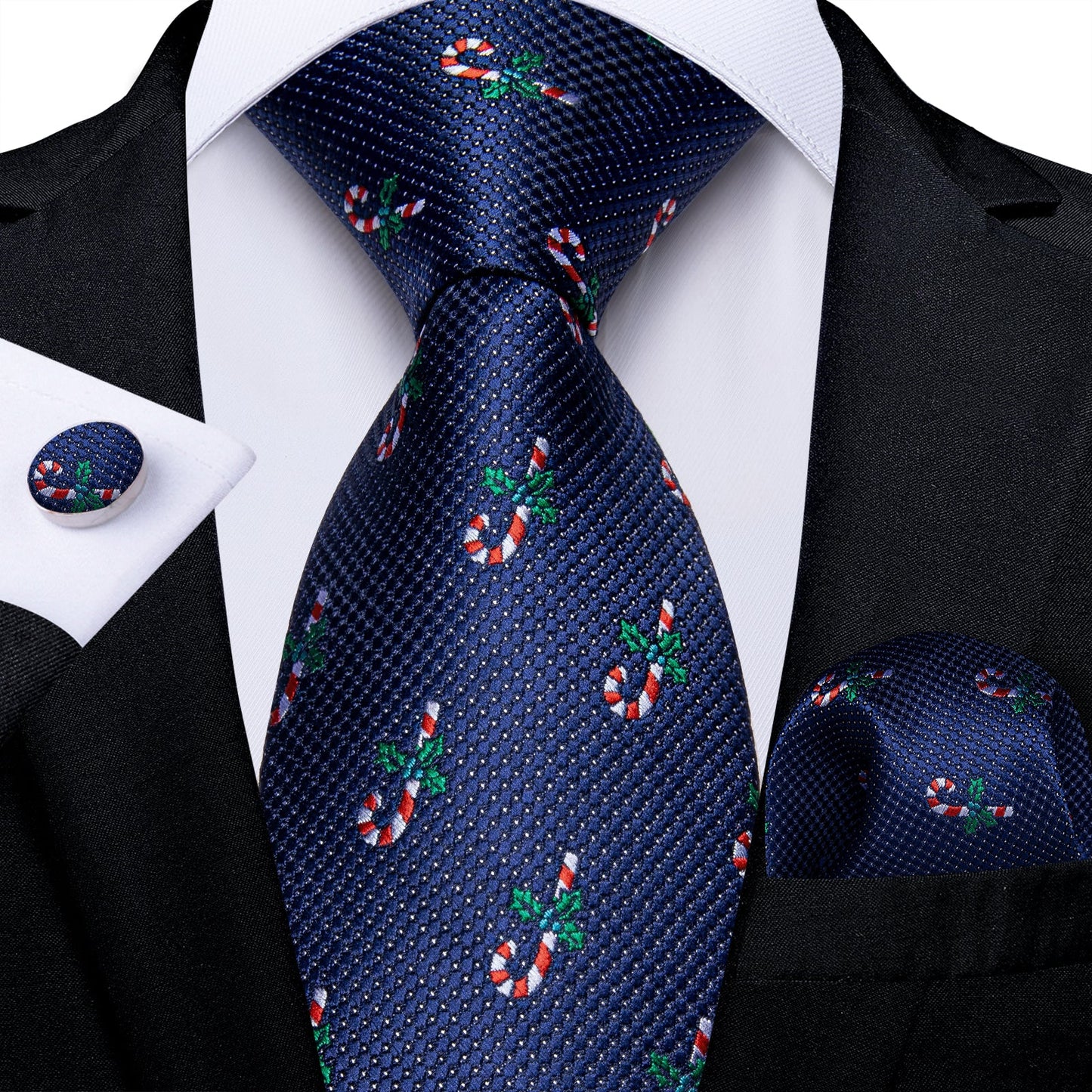 Candy Cane In Blue Silk Tie Set