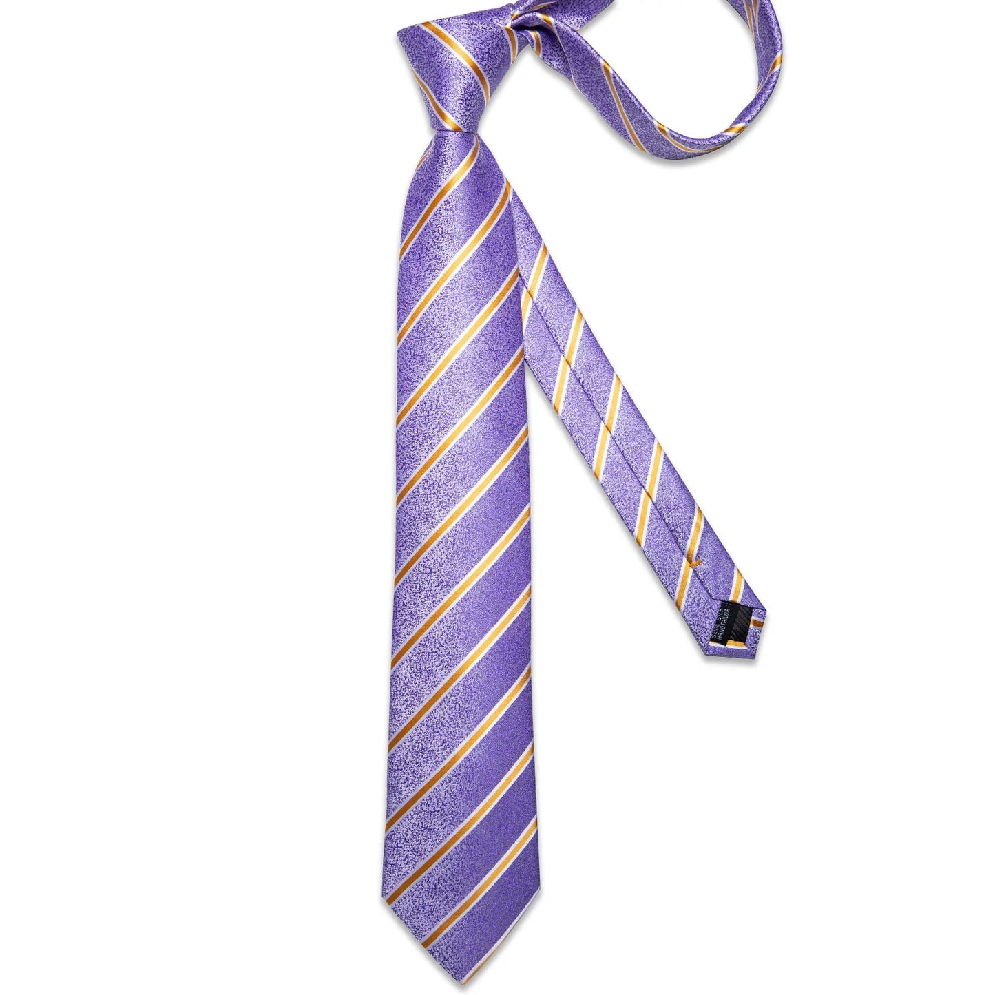 Luxury Yellow Lines In Purple Silk Tie Set