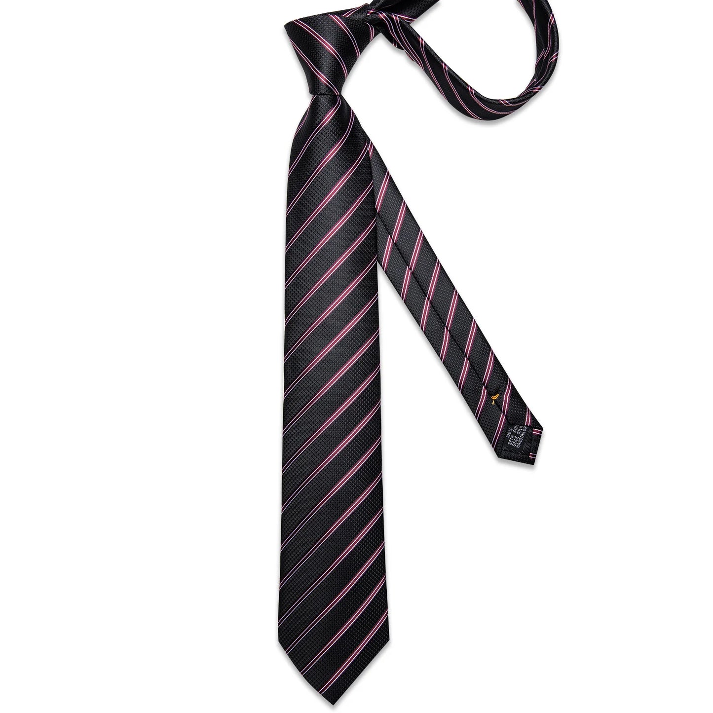 Luxury Red Lines In Black Silk Tie Set