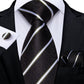 Luxury White Lines In Black Silk Tie Set - Masculine Clothes