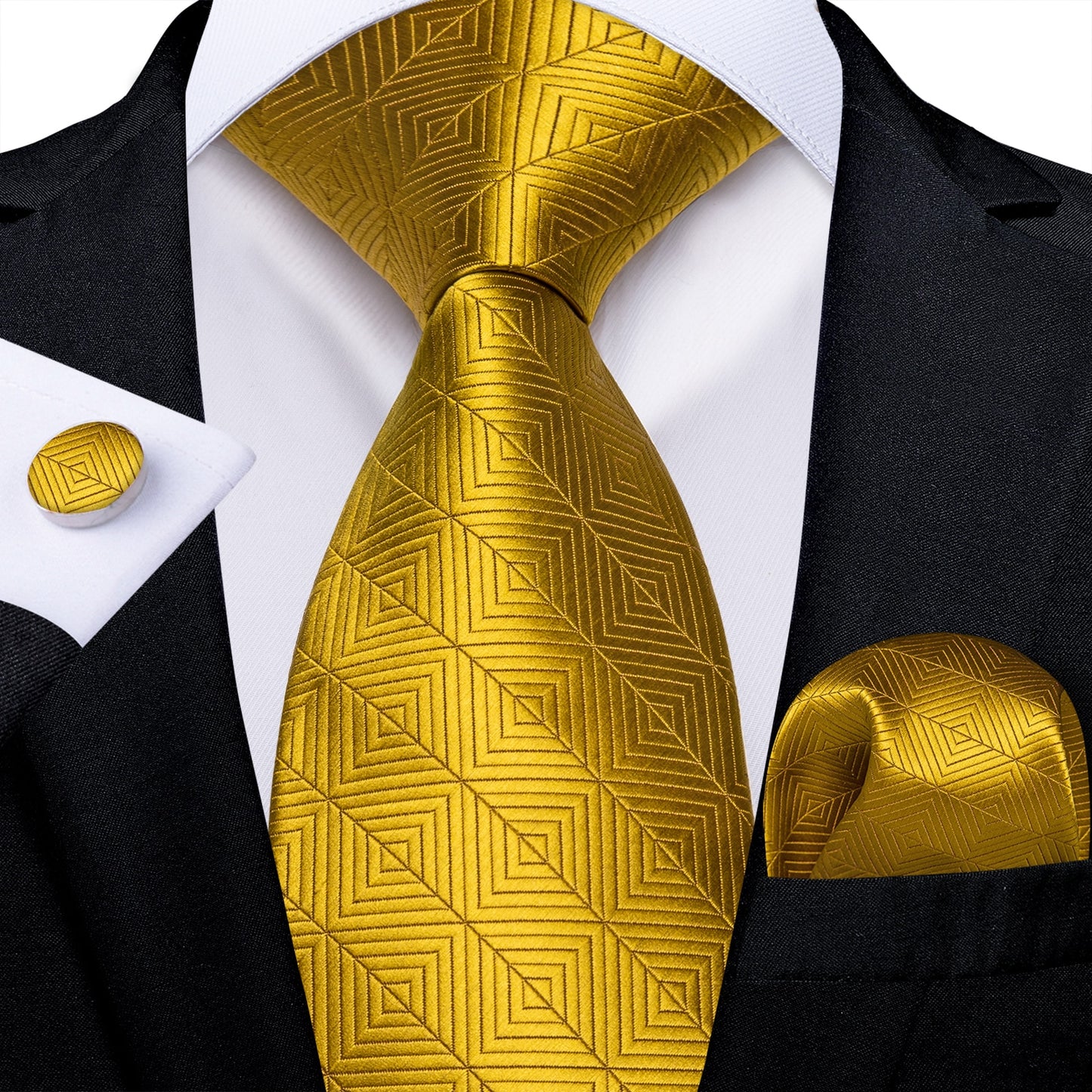 Shiny Golden Yellow Square Tie Set