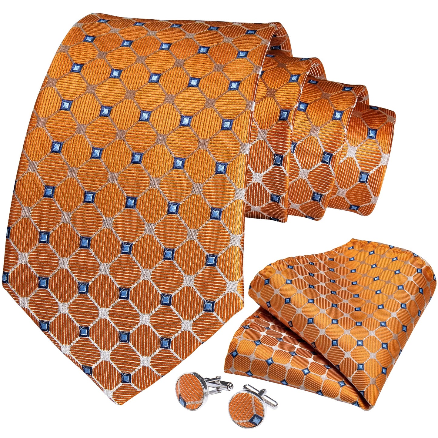 Orange Squares Silk Tie Set