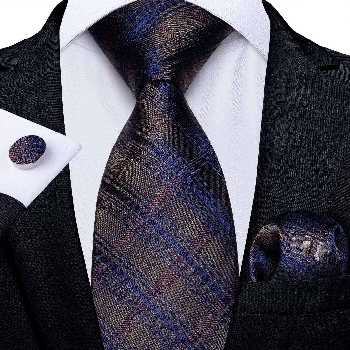 Checkered Blue and Red In Brown Tie Set