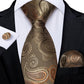 Premium Golden Brown Leaves Paisley Tie Set - Masculine Clothes