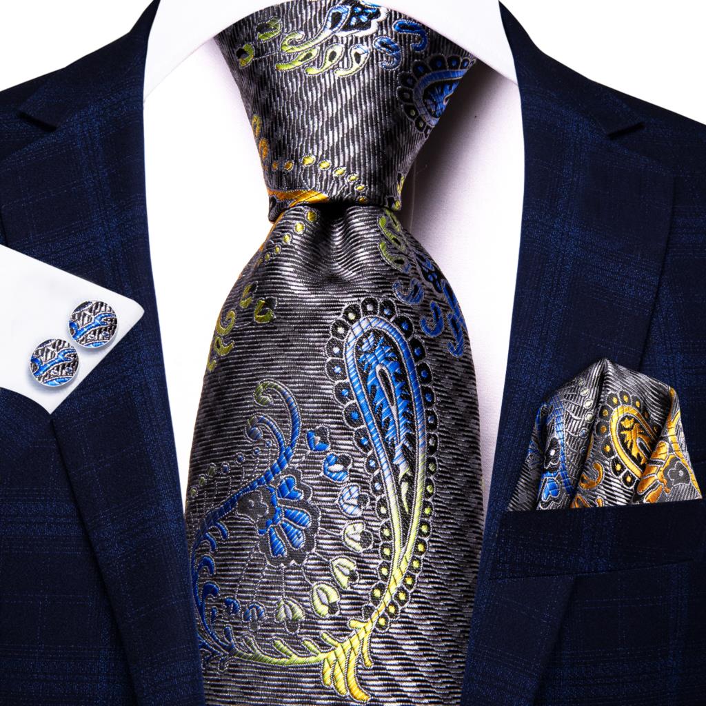 Peacock Paisley Tie, Pocket Square and Cufflinks
