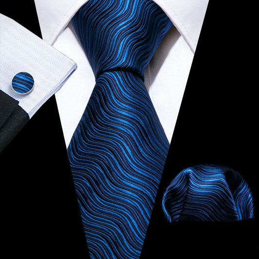 Royal Blue Waves Silk Tie Set