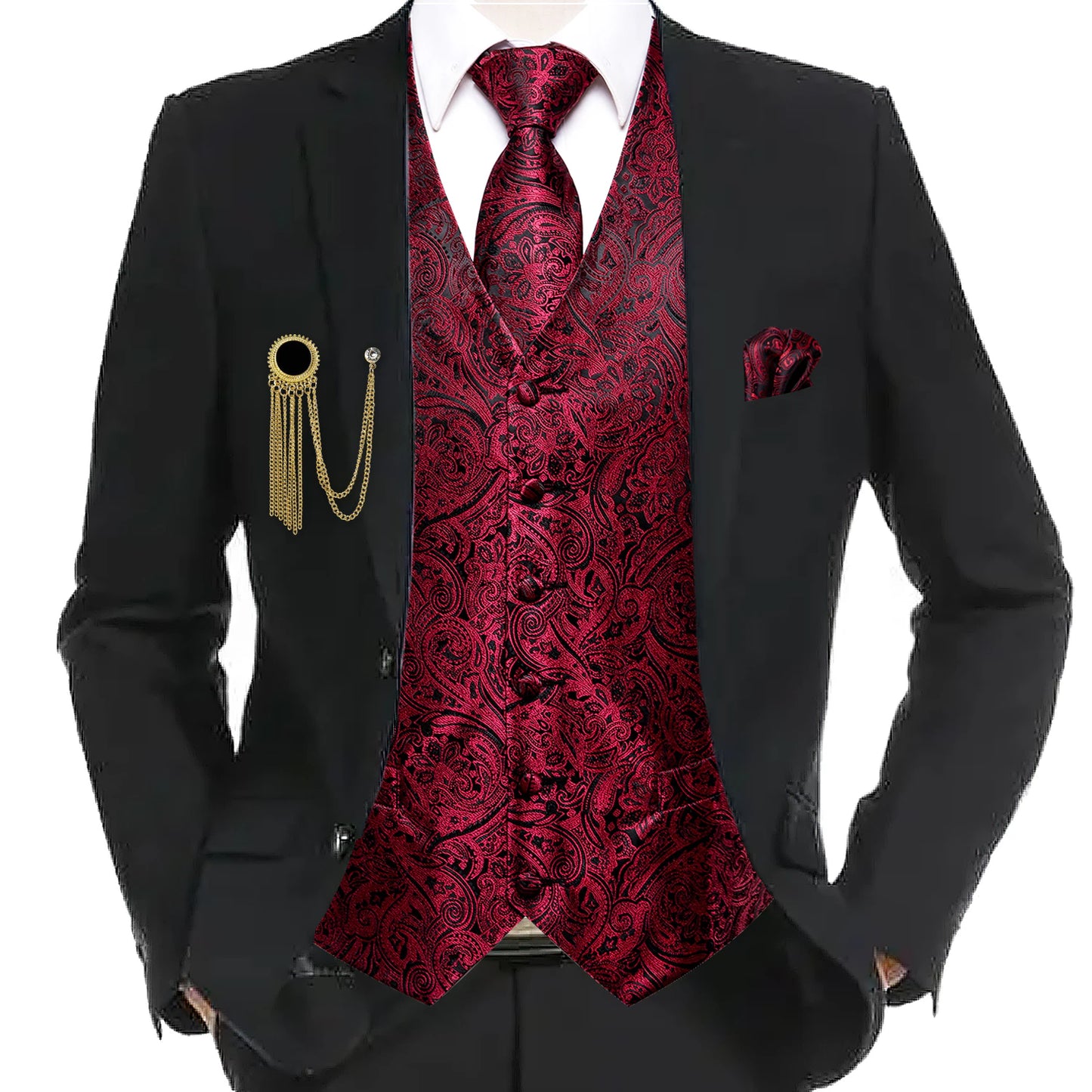 Burgundy Paisley Vest Set