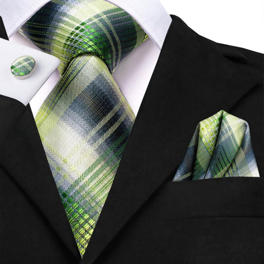 Yellow and Green Checkered Tie Set