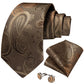 Premium Golden Brown Leaves Paisley Tie Set - Masculine Clothes