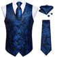 Blue Floral In Black Silk Vest Set