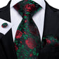 Red Rose with Green Leaves Tie Set - Masculine Clothes