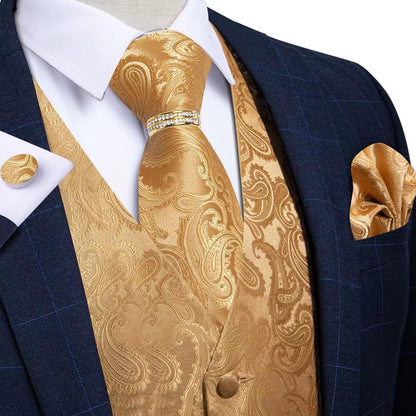 Gold Floral Paisley Vest Set with Tie Ring