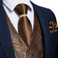 Brown Floral Paisley Vest Set with Tie Ring - Masculine Clothes