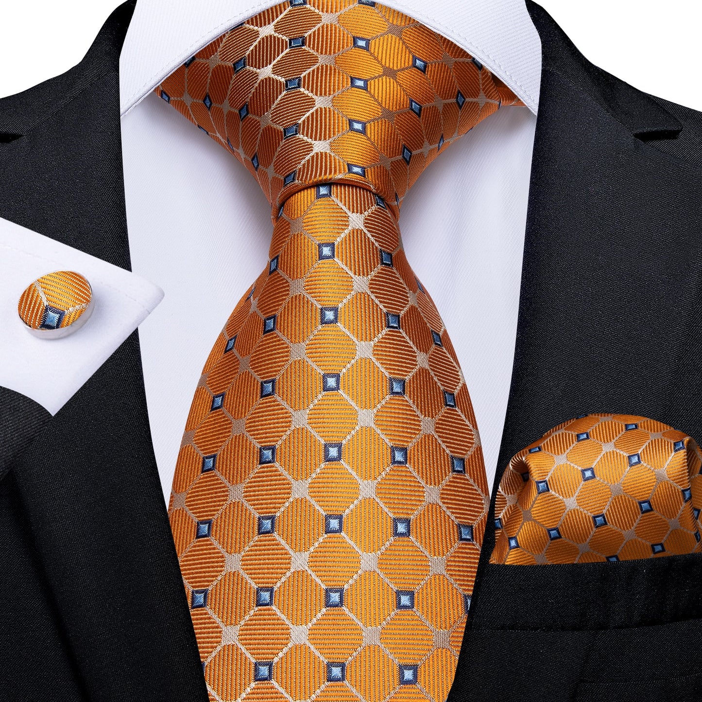 Orange Squares Silk Tie Set