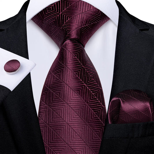 Wine Red Square Silk Tie Set