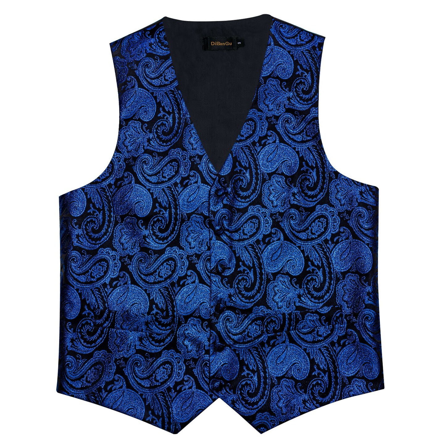 Blue Floral In Black Silk Vest Set