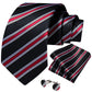 Red Lines In Black Silk Tie Set - Masculine Clothes
