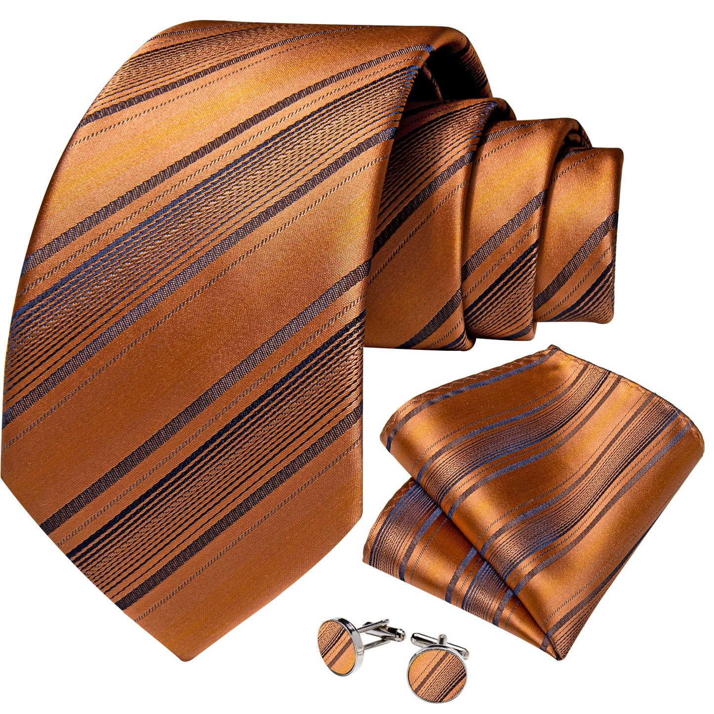 Rusty Orange Stripes Silk Tie Set