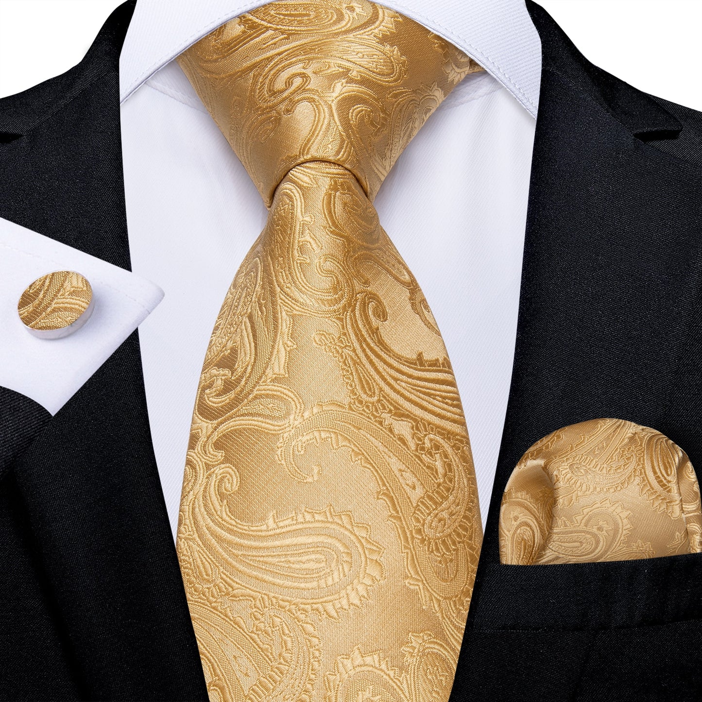 Golden Yellow Floral Silk Tie Set