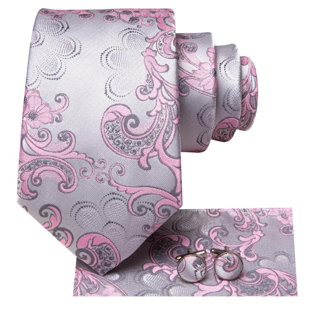 Pink Floral In Gray Tie Set