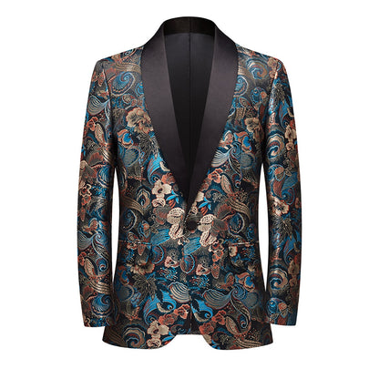 Blue Floral Tuxedo Jacket