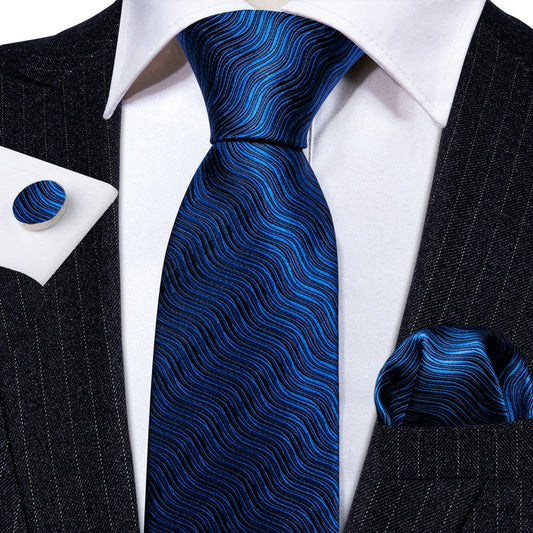 Royal Blue Waves Silk Tie Set