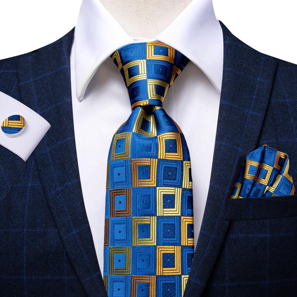 Gold Windows Tie Set in Blue