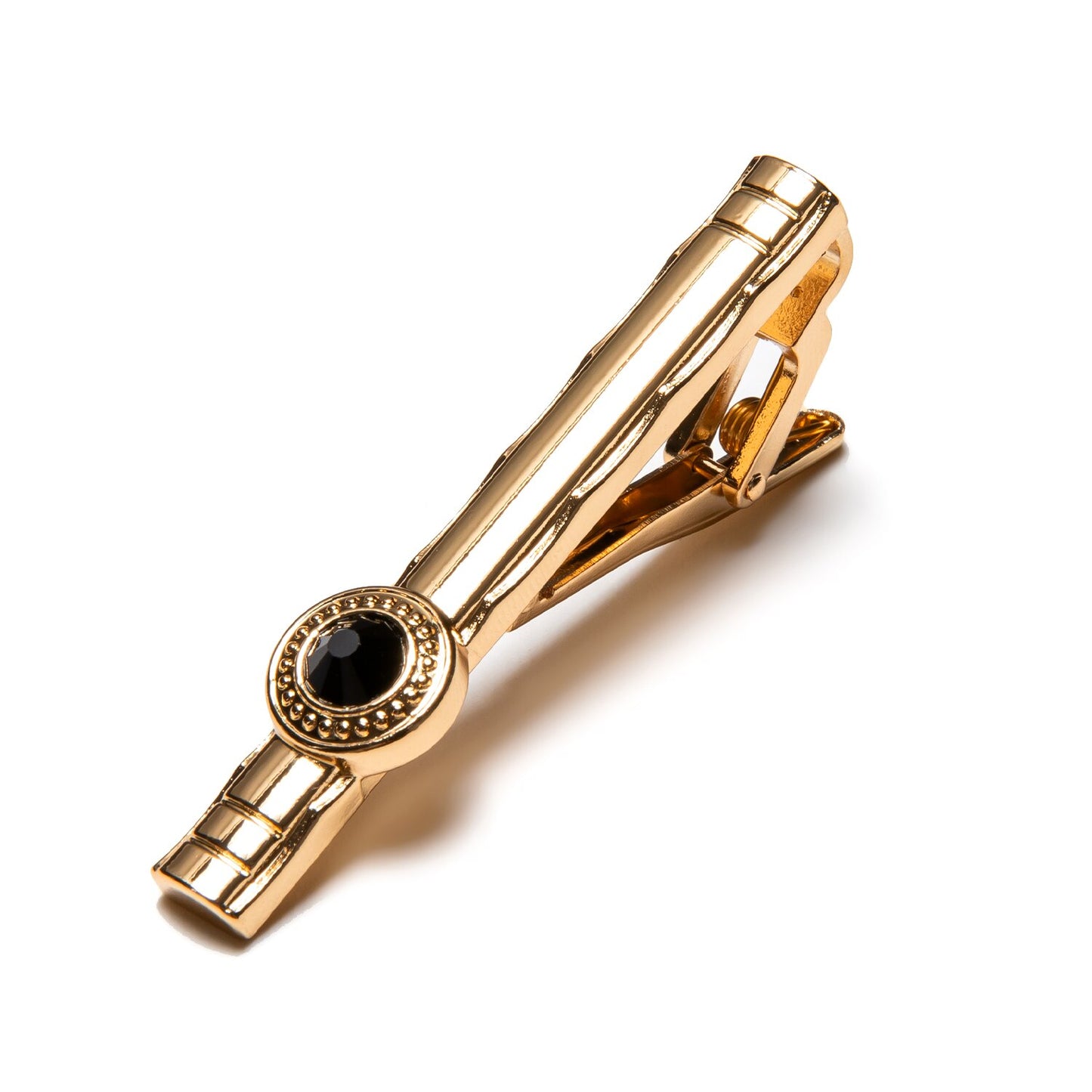 Gold Tie Clip with Black Stone Cufflinks